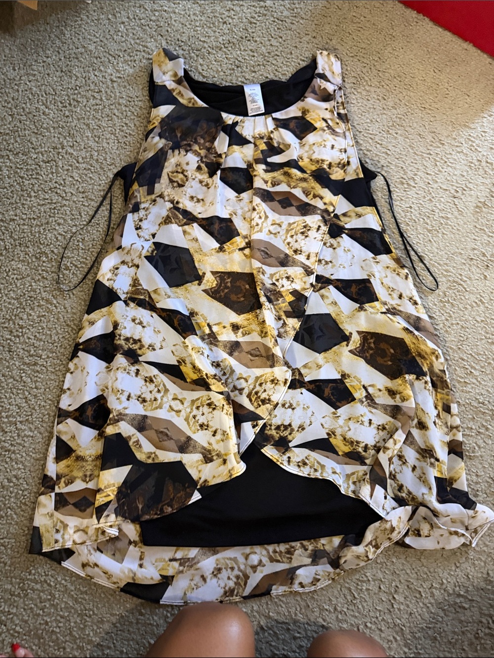 Valerie Stevens Black, White & Gold Geometric Overlay Camisole